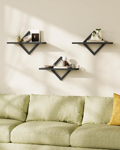 Floating Shelves for Wall, Set of 3 Wall Mounted Storage Shelves for Living Room, Bedroom, Kitchen, Bathroom, Black TBJ03P3BB