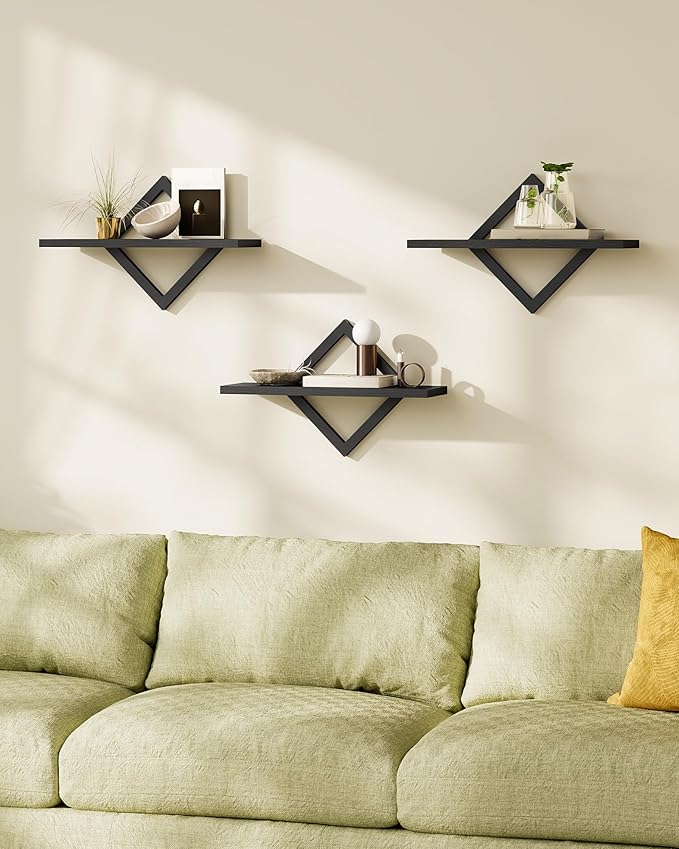 Floating Shelves for Wall, Set of 3 Wall Mounted Storage Shelves for Living Room, Bedroom, Kitchen, Bathroom, Black TBJ03P3BB