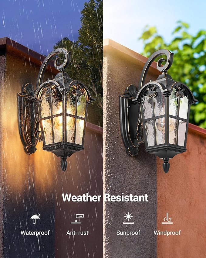 DEWENWILS Outdoor Wall Light Fixtures, Black Roman 17.7