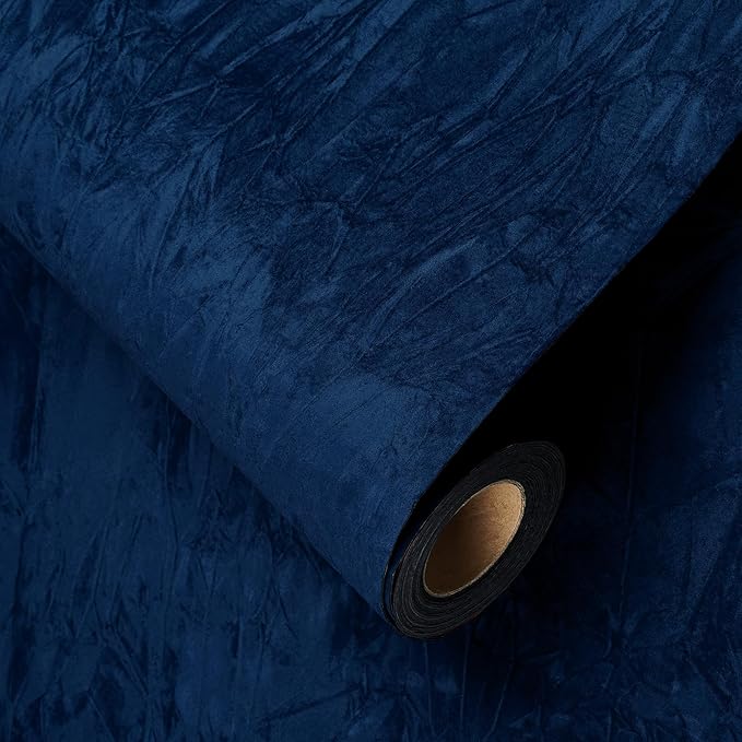 YENHOME 17.7"X200" Blue Felt Fabric Wallpaper Roll Vintage Self Adhesive Felt Fabric Sheet Blue Wallpaper Contact Paper for Cabinets Walls Textured Velvet Flocking Liner for Jewelry Drawer Removable