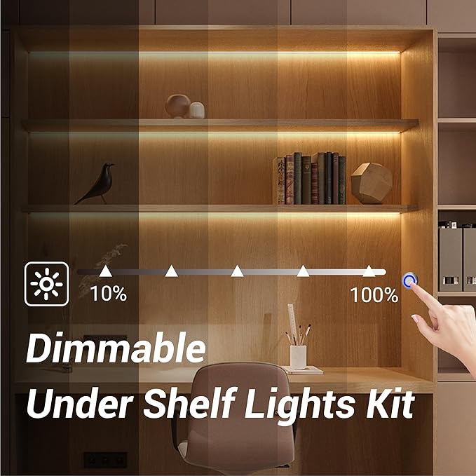 HAMRVL LED Shelf Lights, 16.4ft 12V COB LED Strip Lights, Plug-in DIY Cut to Size 4000K Natural White Tape Lights, Dimmable Under Shelf Lighting for Bookcase, Kitchen Cabinet, Display Case, Showcase