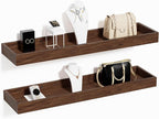 Floating Shelves for Wall, Wooden Wall Shelves for Bedroom Living Room Kitchen, Modern and Rustic Bathroom Shelves with Raised Lip, Decor Floating Shelf for Storage (Walnut-Like,2 Set,23.6 in)
