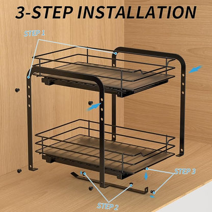2-Tier Spice Rack, Pull Out Spice Racks Organizer for Cabinet, Height Adjustable Heavy Duty Metal Basket for Inside Cabinets & Pantry Closet (7.5''Wx10.5''Dx9.5''H)