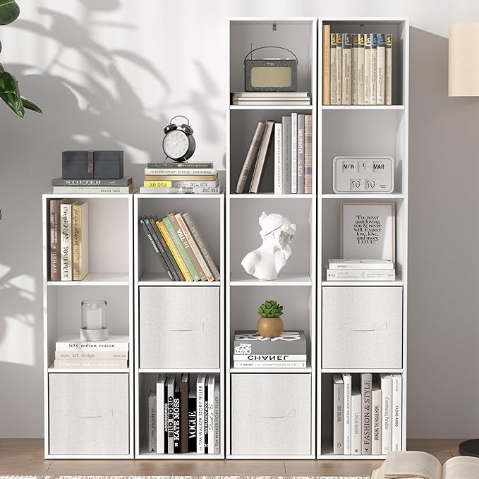 5 Cube Storage Organizer, 5 Tier Cube Low Bookcase Freestanding Storage Display Organizer, Five-Cubes Open Shelf Bookshelf for Home Office White, 5-Cube