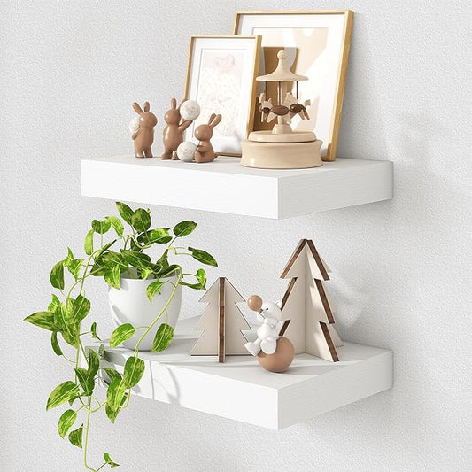 12 Inch Deep Floating Shelves | 16 Inch White Floating Shelves Set of 2 | Rustic White Deep Shelves for Wall | White Wall Shelves for Living Room Bathroom Kicthen Bedroom