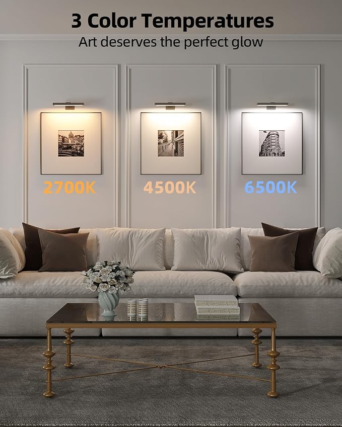 EZVALO Picture Light for Wall, Rechargeable 2400mAh Battery Lights Wireless Remote, 3 Color & Dimmable Magnetic 7.87'' LED Lights Display for Painting, Living Room, Gallery, Bedroom(Black-2P)