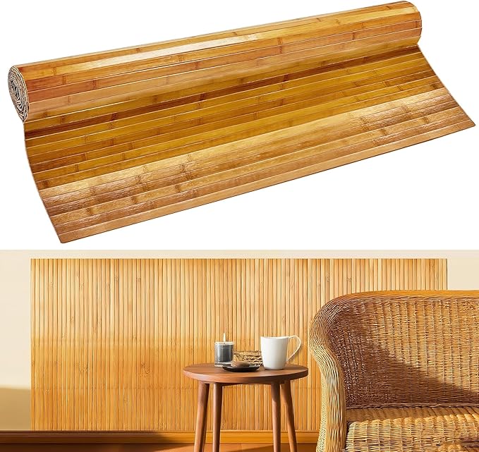 Natural Bamboo Wall Panel for Interior Wall Decor 46 X 96 in Pole Wrap Wainscoting Wood Paneling for Living Room Kitchen Bedroom Office Bar