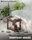 BLUEWEST Shower Bench Seat with Storage Shelf, Natural Wood Shower Benches for Inside Shower to Sit on, Waterproof Bathroom Spa Bench Stool for Legs Shaving with Built-in Handle & Shower Head Holder