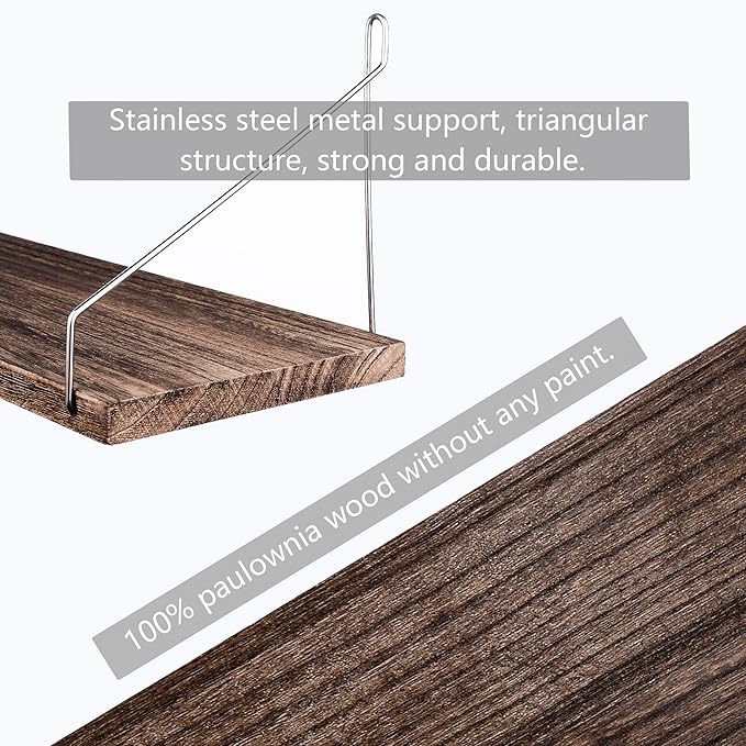 MITIME Floating Shelves Set of 3 Rustic Solid Wood Floating Shelf Wall Storage Shelves for Living Room, Bedroom, Bathroom, Kitchen Laundry, Office.no Drill Shelf(Retro Color L+L+L)