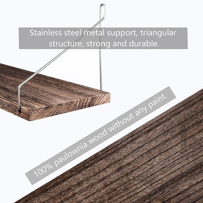 MITIME Floating Shelves Set of 2 Rustic Solid Wood Floating Shelf Wall Storage Shelves for Living Room, Bedroom, Bathroom, Kitchen Laundry, Office,no Drill Shelf(Retro Color M+M)