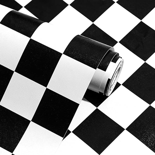 Modern Peel and Stick Wallpaper Black and White Mosaic Checkered Contact Paper 17.7"x591" Self Adhesive Lattice Wallpaper Removable Decorative Wallpapers for Bedroom Countertops Cabinet Vinyl Roll