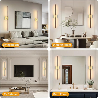 40″ Walnut Battery Operated Wall Sconces Set of Two, Dimmable Wall Sconce with Remote Control, Rechargeable Sconces Wall Lighting, LED Wireless Wall Lights for Bedroom, Living Room
