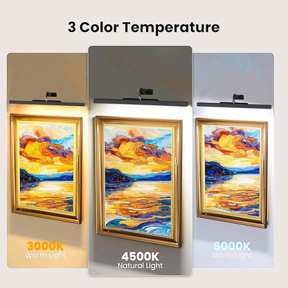 24Inch Picture Lights Battery Powered -3 Pack Black Wireless Remote Control Sconces for Gallery, Living Room, Museum & Large Wall Art