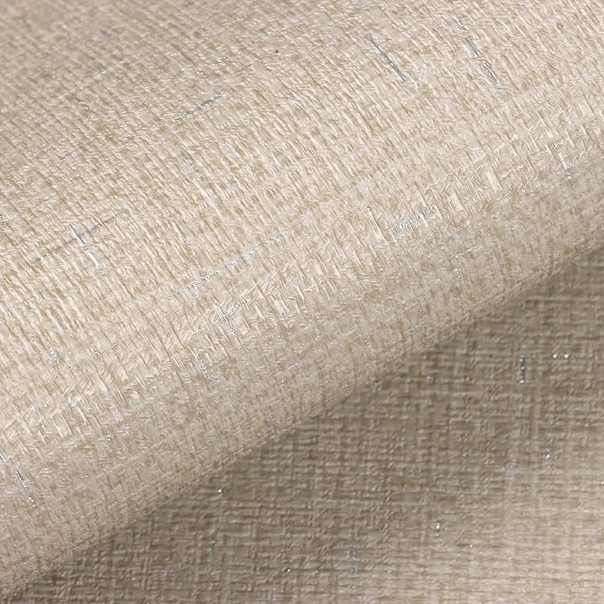 VEELIKE Beige Grasscloth Wallpaper Textured Peel and Stick Grass Cloth Wallpaper for Bedroom Living Room Wall Covering 15.7''x118'' Removable Prepasted Weave Wallpaper Beige Contact Paper for Walls