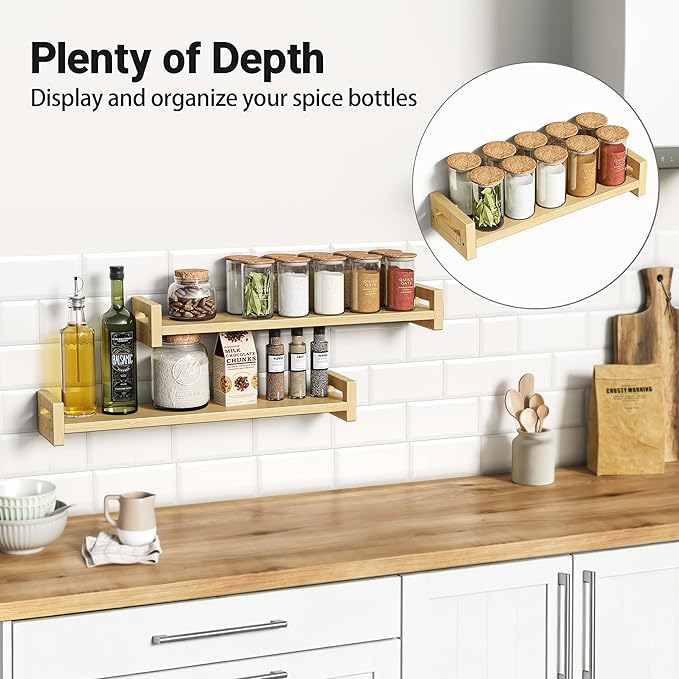Vailando Floating Shelves for Wall, Set of 3 Solid Wood Wall Mounted Shelves, 23.6
