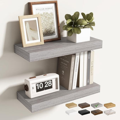 16 Inch Floating Shelves for Wall 2 Pack, 16" Wall Shelves for Books, Storage, Decor, Wall Mounted Floating Shelf with Invisible Brackets for Kitchen, Living Room, Gray