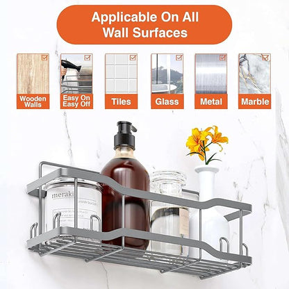 Shower Caddy Bathroom Shelves, The Athena Silken 4 Set, 40LB Capacity, Adhesive Tape No Drill - Rustproof -Gorgeous Powder Coated 304 Stainless Steel Shower Organizer for kitchen & Home Decor - Silver
