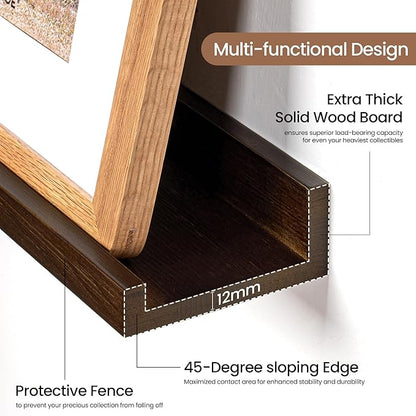 Picture Ledge Shelf, Floating Shelves Set of 2, 36 Inches Solid Wood Nursery Book Shelves for Toys Storage, Kids Bookshelf Wall Mounted for Living Room Bedroom Decor Books Photo Frames, Walnut