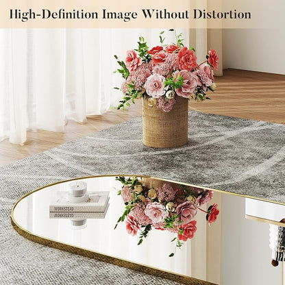 OLIXIS Arched Full Length Mirror 59"x16.3" for Bedroom, Full Body Mirror with Stand, Hanging or Leaning for Wall, Aluminum Alloy Thin Frame Floor Standing for Living Room, Long, Gold