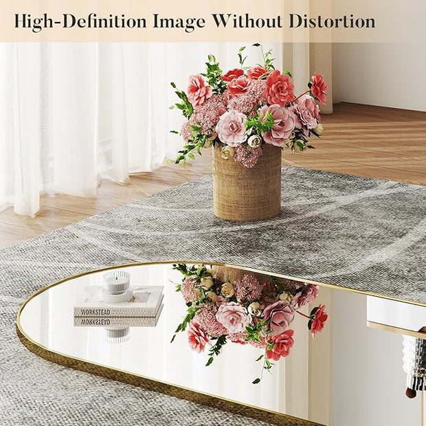 OLIXIS Arched Full Length Mirror 59"x16.3" for Bedroom, Full Body Mirror with Stand, Hanging or Leaning for Wall, Aluminum Alloy Thin Frame Floor Standing for Living Room, Long, Gold