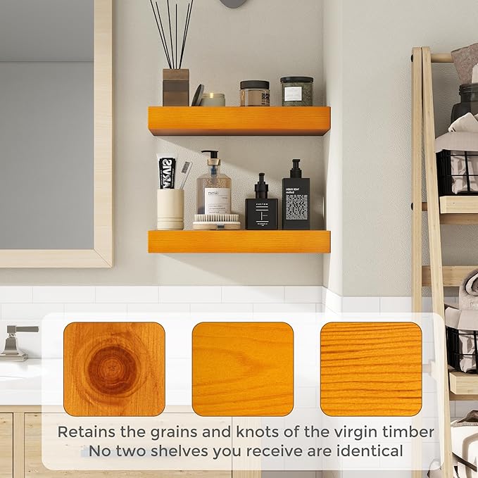 Marsmiles 36 Inch Wood Floating Shelves | Rustic Honey Oak Wall Shelves Set of 2 | 36