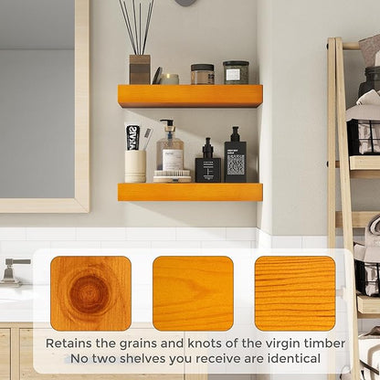 Marsmiles 48 Inch Wood Floating Shelves | Rustic Honey Oak Wall Shelves Set of 2 | 48" W x 7.7" D x 1.6" H Wooden Shelves for Bathroom Living Room Kitchen