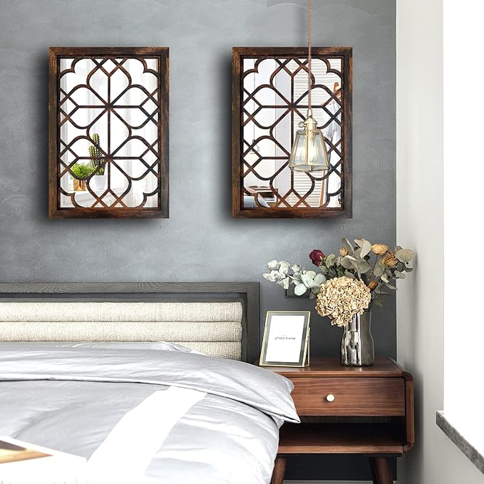 Wocred Set of 2 Rectangular Wall Mirror,Gorgeous Rustic Farmhouse Accent Mirror,Caramel Color Entry Mirror for Bathroom Renovation,Bedrooms,Living Rooms and More(11”x15”)
