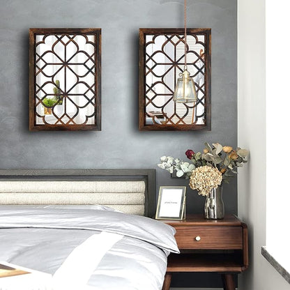 Wocred Set of 2 Rectangular Wall Mirror,Gorgeous Rustic Farmhouse Accent Mirror,Caramel Color Entry Mirror for Bathroom Renovation,Bedrooms,Living Rooms and More(11”x15”)