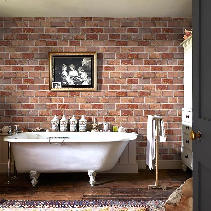 JiffDiff Brick Wallpaper Peel and Stick, Removable Vintage Self Adhesive Wallpaper Renter Friendly Textured Stick on Wallpaper Contact Paper （17.3