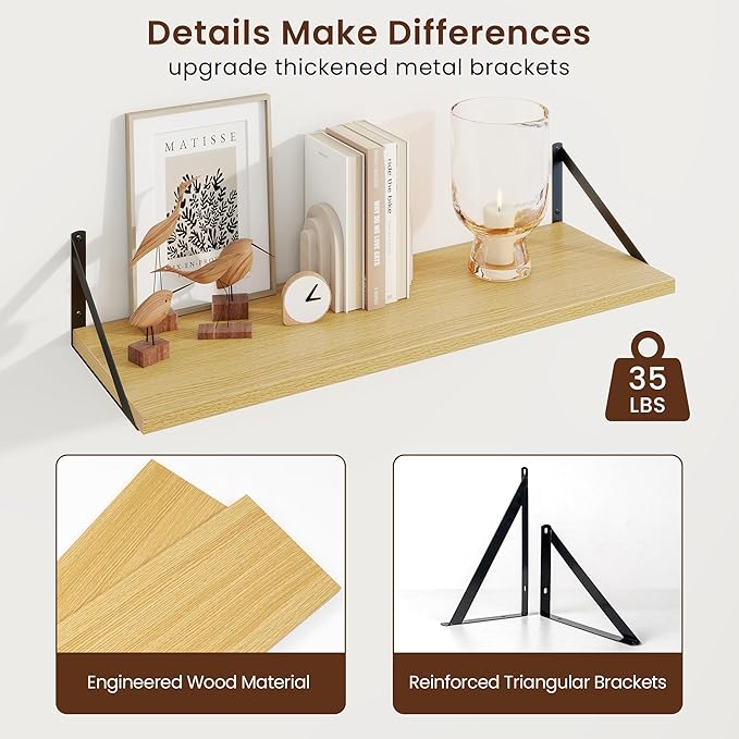 Axeman 30 Inch Floating Shelves | 10 Inch Deep Oak Wall Shelves Set of 2 | 30