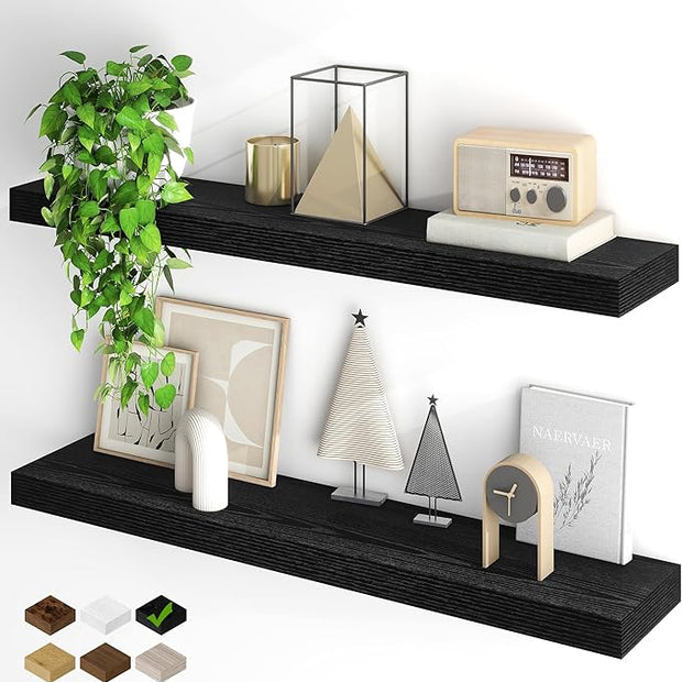 Fun Memories Floating Shelves for Wall, 40Inch Floating Shelves Set of 2, Hanging Shelf with Invisible Brackets, Wood Shelves for Living Room, Bedroom, Kitchen, Black