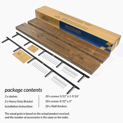 Walnut Floating Shelves 72 Inch Long 8-in Deep Set of 2, High End Real Solid Wood Floating Shelves for Wall,Suitable for Kitchen and Coffee Bar, with Sturdy Hidden Bracket
