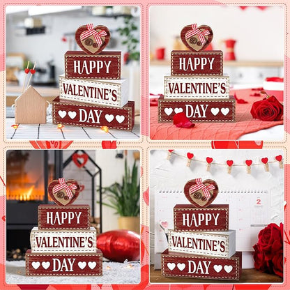 Marsui 4 Pcs Valentine's Day Wooden Signs Heart Truck Table Decor Rustic Distressed Valentines Centerpieces Blocks Farmhouse Tiered Tray Decor Valentine Day Decorations for Home Desk Shelf(Heart)