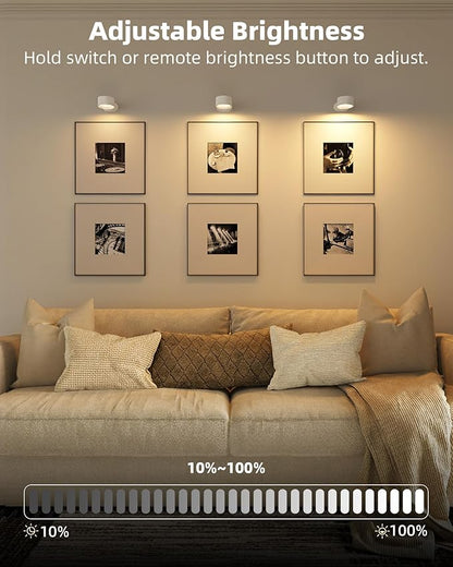 Picture Lights for Wall, 2000mAh Rechargeable Magnetic Art Lights with 3 Color Temps & RGB, Remote Dimmable Battery Operated Wall Light for Bedroom, Living Room, Gallery (White, 6 Pack)