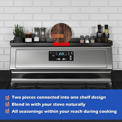 30" Magnetic Stove Top Shelf – Black Spice Rack with Red LOVE Design – Seasoning Organizer for Back of Stove – Over Stove Rack and Kitchen Storage Shelf