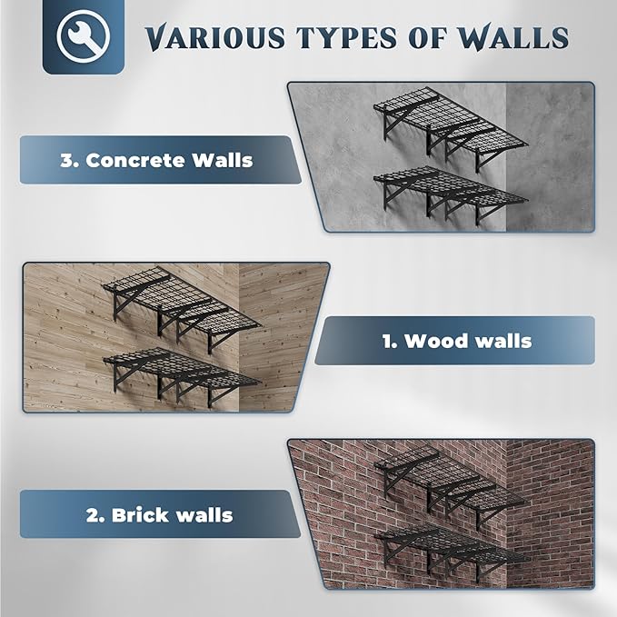 4 Pack Heavy Duty Garage Wall Shelving Set (2x3ft), Wall Mounted Garage Shelves 1400lbs Capacity, 24