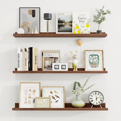 Axeman 36 Inch Floating Shelves | Walnut Picture Ledge Shelf Set of 3 | Rustic Wood Wall Shelves with Lip | 36" Walnut Picture Shelf for Wall with Ledge | Photo Shelves