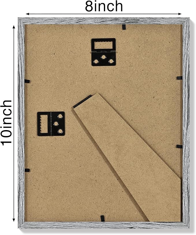 Vittanly 8x10 Picture Frame Set of 4, Display Pictures 5x7 with Mat or 8x10 without Mat, Engineered Wood with Shatter Resistant Plexiglass, Wall Gallery Photo Frames for Wall or Tabletop, Grey