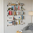 Wallniture Arras Wood Floating Shelves for Wall Storage, Small Bookshelf Set of 10, Hanging Book Shelves for Living Room, Bedroom, Office, Burned Finish