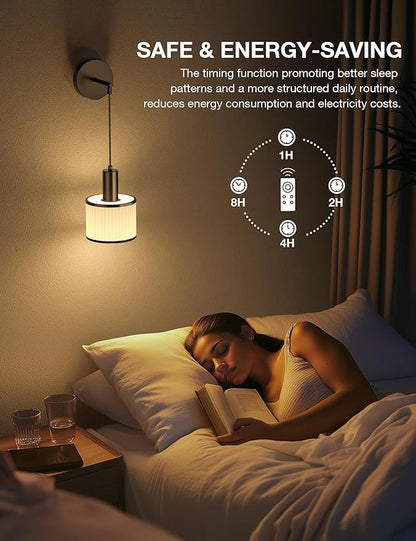 NIORSUN Battery Operated Wall Sconce Set of 2, Black&Off-White Wireless Rechargeable Wall Lights with 5200mAh Dimmable Detachable Bulbs and Remote, 9 Colors Sconces Wall Decor for Bedroom Living Room