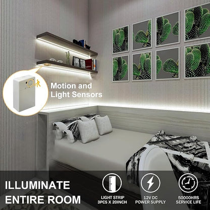 EJ's SUPER CAR COB LED Strip Lights, 4.92FT 3Pack 6000K Cool White Battery Powered LED Strip Lights Timer Dimmable Flexible Cuttable Tape Lights for Cabinet Shelves Bedroom