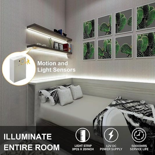 EJ's SUPER CAR COB LED Strip Lights, 4.92FT 3Pack 6000K Cool White Battery Powered LED Strip Lights Timer Dimmable Flexible Cuttable Tape Lights for Cabinet Shelves Bedroom