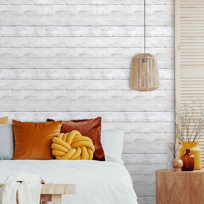 Decoroom Shiplap Peel and Stick Wallpaper 17.71" X 118" - Wood Contact Paper White Wood Plank Self-Adhesive Removable Vinyl Wrap Wall Paper for Countertops Furniture Wall Covering Home Decoration