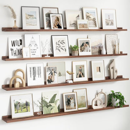 Floating Picture Ledge Shelves for Wall Set of 4, 72 Inch Wall Shelves with Lip Long Large Nursery Book Shelf for Toys Storage Kids Bookshelf Wall Mounted Living Room Bedroom Decor Frames