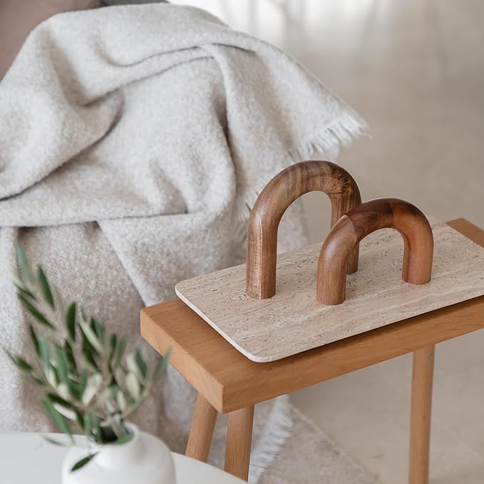 Wood Arch Bookshelf Decor - Modern Shelf Decor Accents, Decorative Objects for Coffee Table, Entryway Table Sculptures, Minimalist Home Decorations for TV Console, Built in Shelves and Mantle