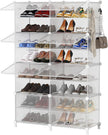 AWTATOS Shoe Rack, 8 Tier Shoe Storage Cabinet with Door, 32 Pair Shoe Organizer Shelves for Closet Hallway Bedroom Entryway, Transparent Twill