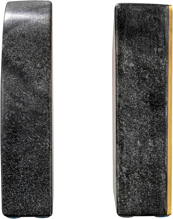 Boho Arched Semicircle Marble Bookends with Brass Detail, Set of 2, Black