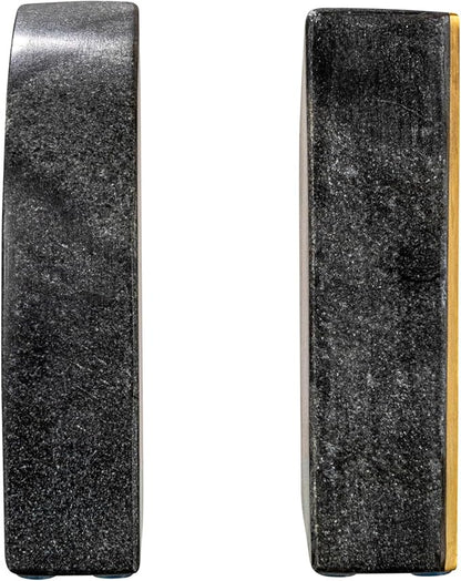 Boho Arched Semicircle Marble Bookends with Brass Detail, Set of 2, Black