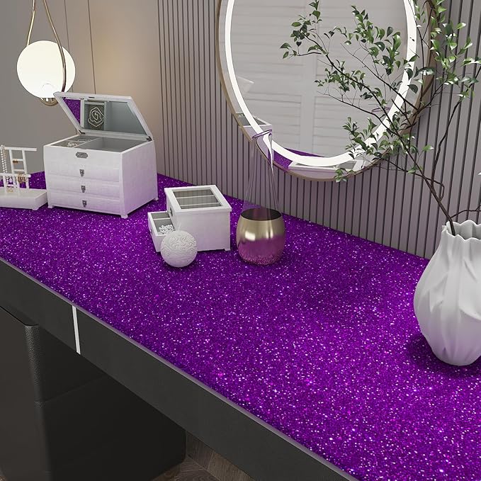 CHIHUT Dark Purple Glitter Wallpaper Stick and Peel for Bedroom Walls Glitter Self Adhesive Removable Wallpaper Sparkle Glitter Contact Paper Shiny Purple Fabric Roll for Cabinets Dresser 15.7''x100''