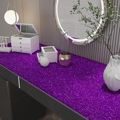 CHIHUT 15.7''x236'' Dark Purple Glitter Contact Paper Peel and Stick for Bedroom Walls Self Adhesive Sparkle Glitter Wallpaper Decorative Removable Purple Wallpaper Fabric Roll for Cabinet Shelf Liner